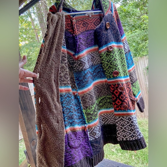 Joy Joy Knit Grannycore Hooded Double Button Down Patchwork Sweater Cabincore - Picture 9 of 17